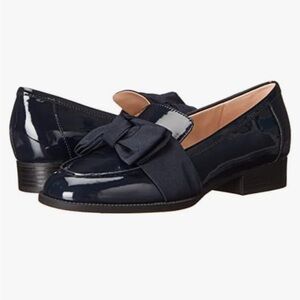 Bandolino Navy Patent Loafers with Bow